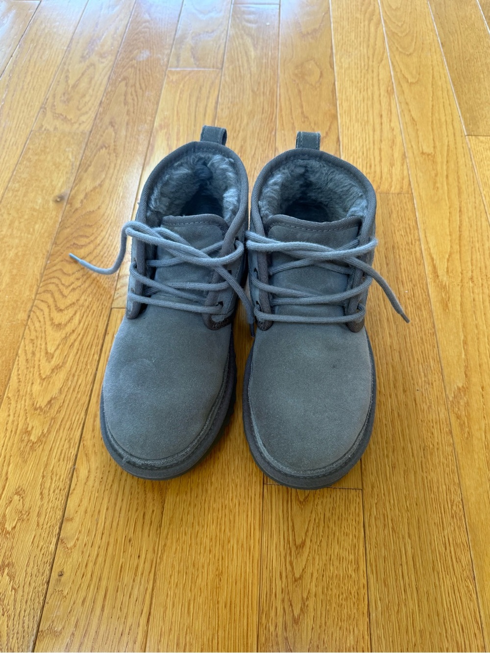 UGG Kids Gray Suede Lace-Up Fur-Lined Boots